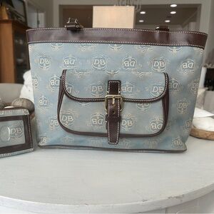 Dooney & Bourke East West Blue Crested Monogram Tote and Coin Bag